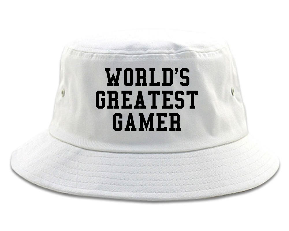 Worlds Greatest Gamer Funny Gaming Mens Bucket Hat White