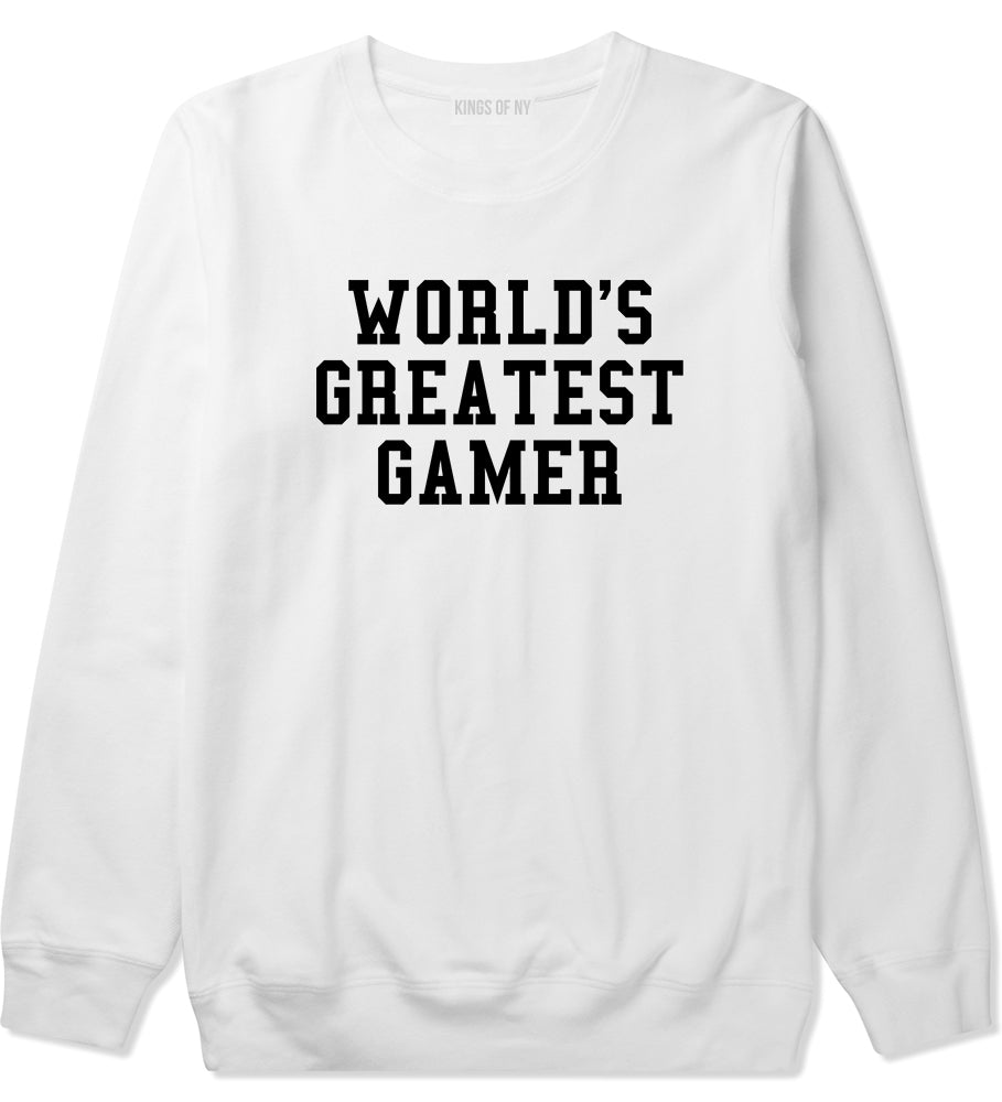 Worlds Greatest Gamer Funny Gaming Mens Crewneck Sweatshirt White