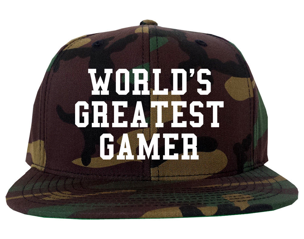 Worlds Greatest Gamer Funny Gaming Mens Snapback Hat Army Camo