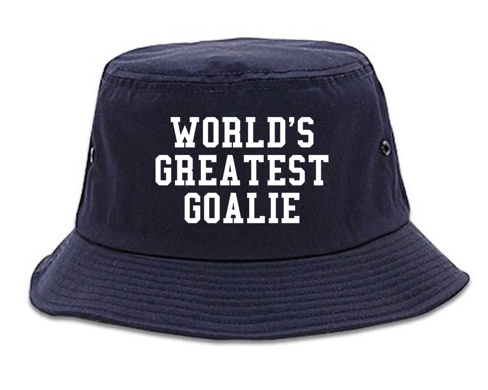Worlds Greatest Goalie Hockey Mens Bucket Hat Navy Blue