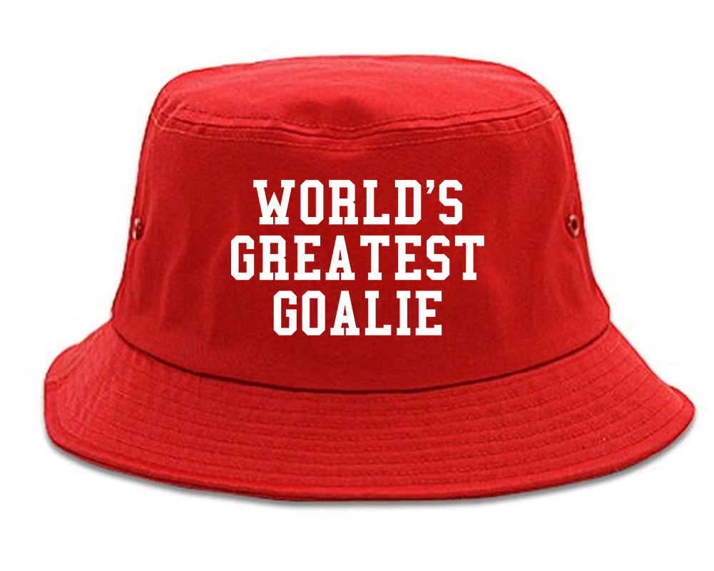 Worlds Greatest Goalie Hockey Mens Bucket Hat Red