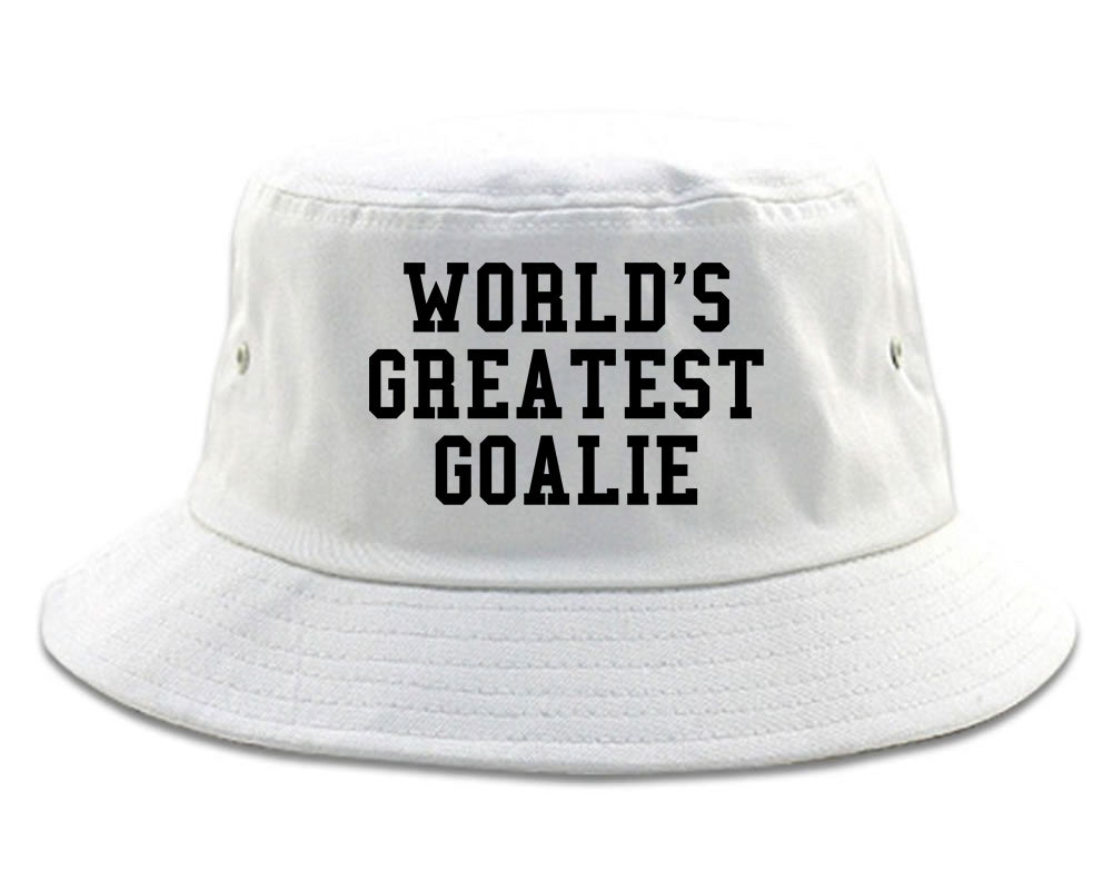 Worlds Greatest Goalie Hockey Mens Bucket Hat White