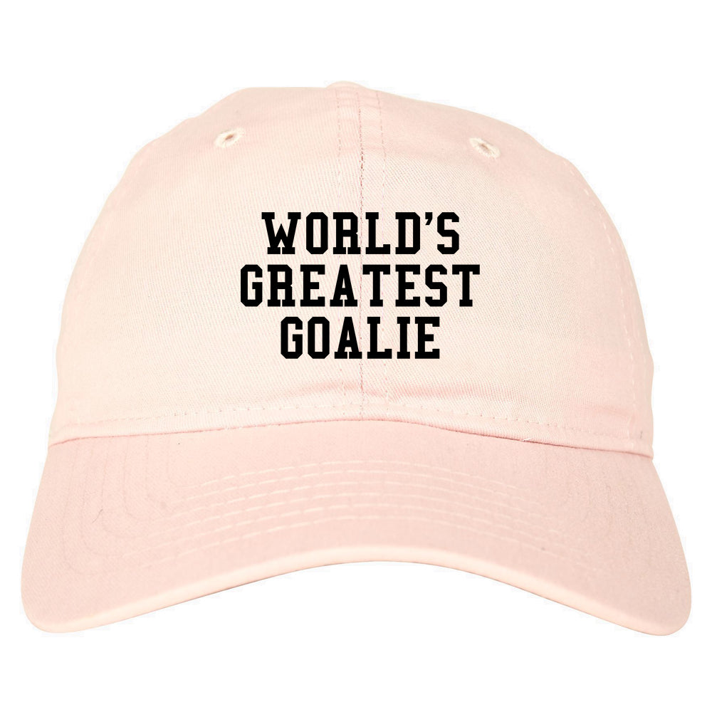 Worlds Greatest Goalie Hockey Mens Dad Hat Pink