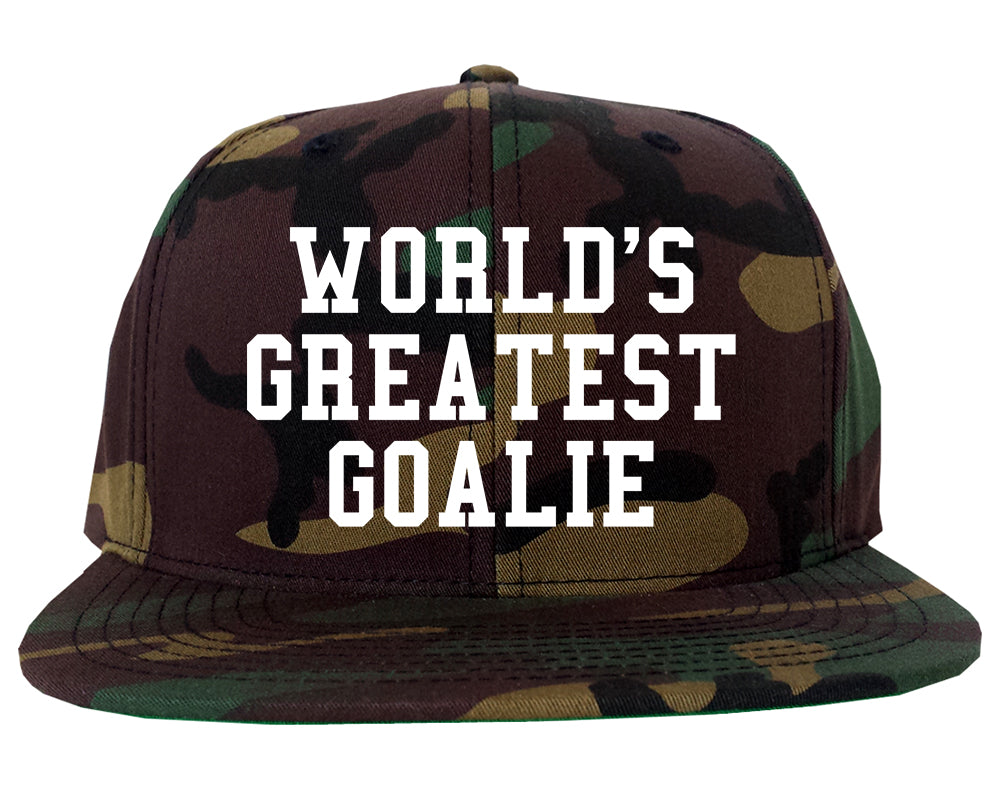 Worlds Greatest Goalie Hockey Mens Snapback Hat Army Camo