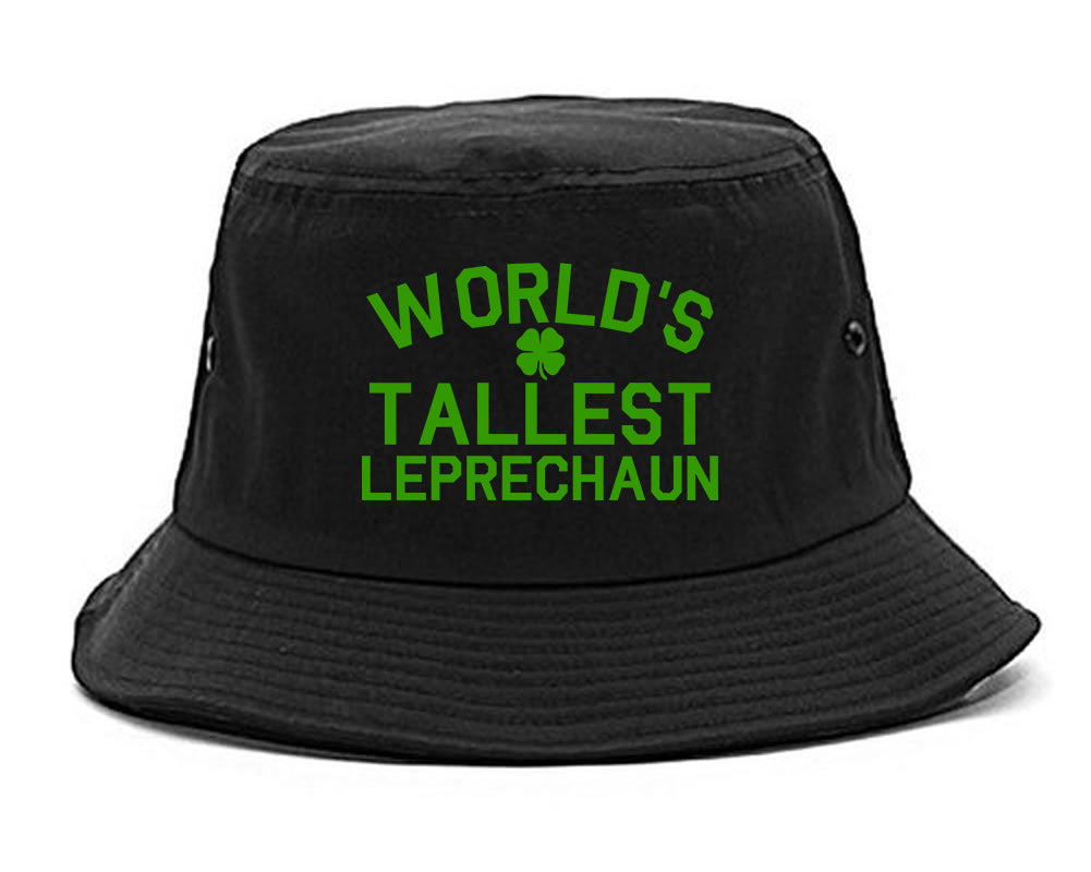 Worlds Tallest Leprechaun Funny St Patricks Day Mens Bucket Hat Cap Black with Green Print / Os