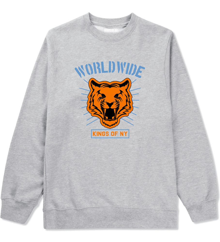 Worldwide Tiger Face Mens Crewneck Sweatshirt Grey