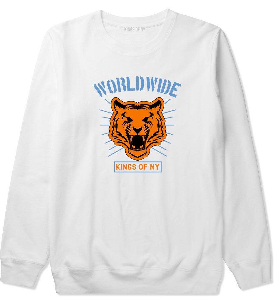 Worldwide Tiger Face Mens Crewneck Sweatshirt White