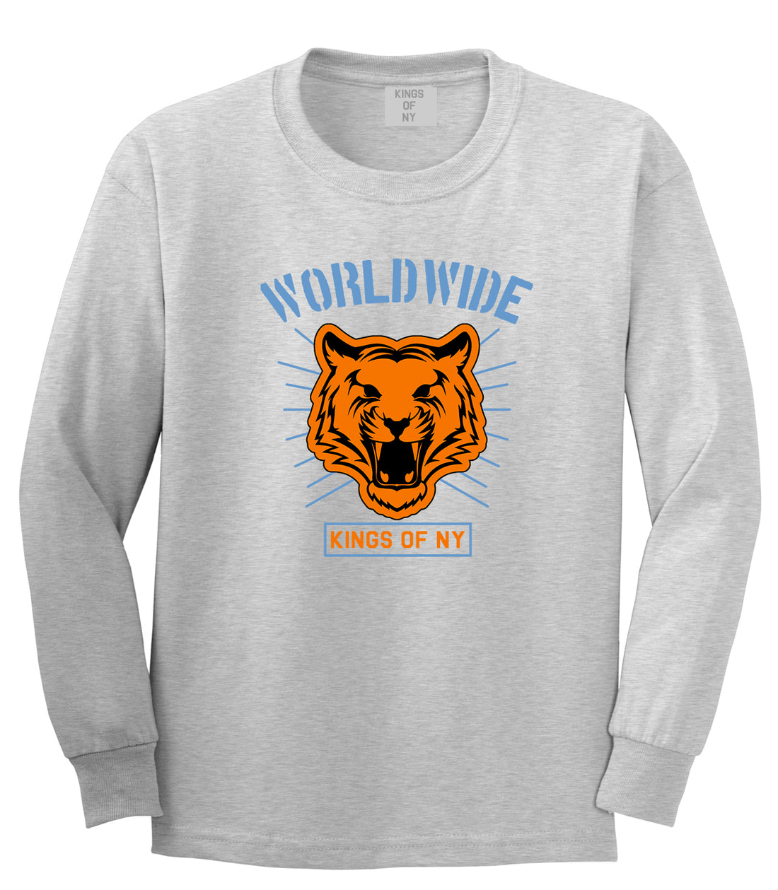 Worldwide Tiger Face Mens Long Sleeve T-Shirt Grey