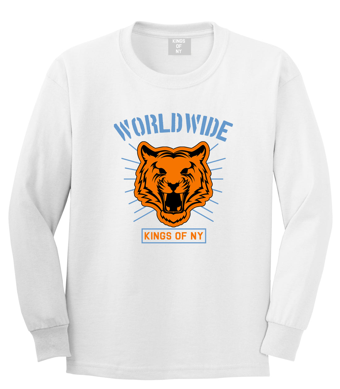 Worldwide Tiger Face Mens Long Sleeve T-Shirt White
