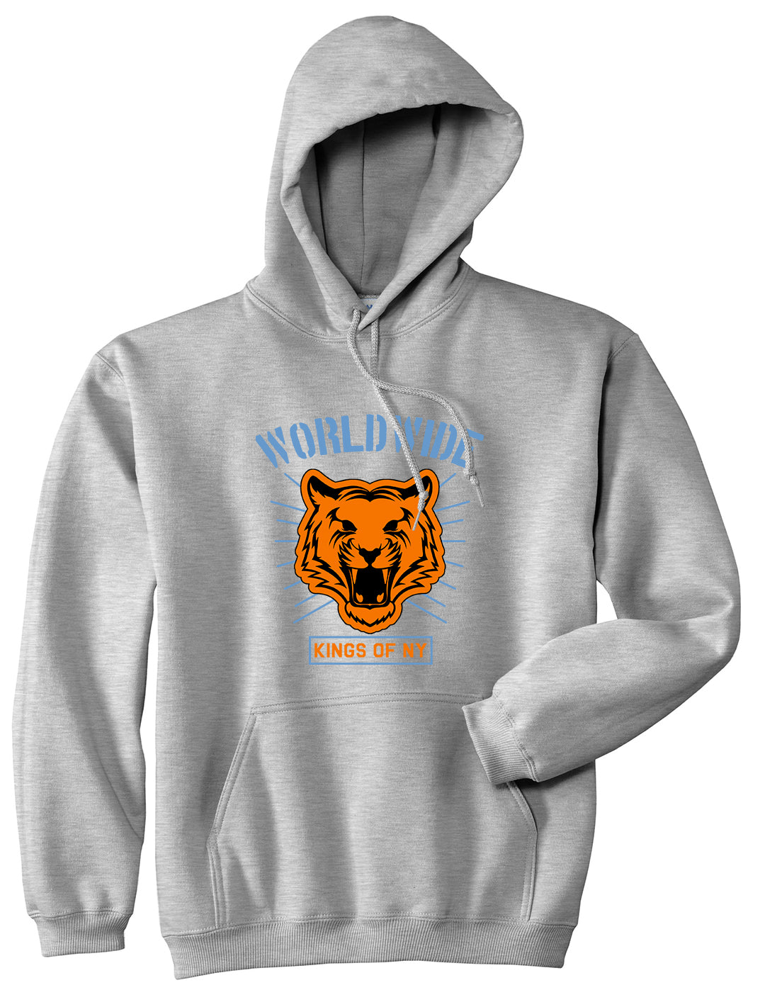 Worldwide Tiger Face Mens Pullover Hoodie Grey