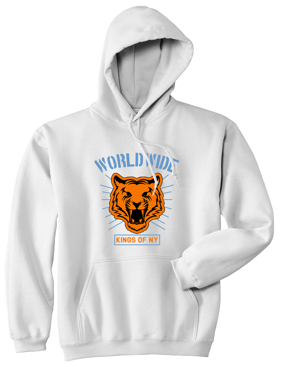 Worldwide Tiger Face Mens Pullover Hoodie White