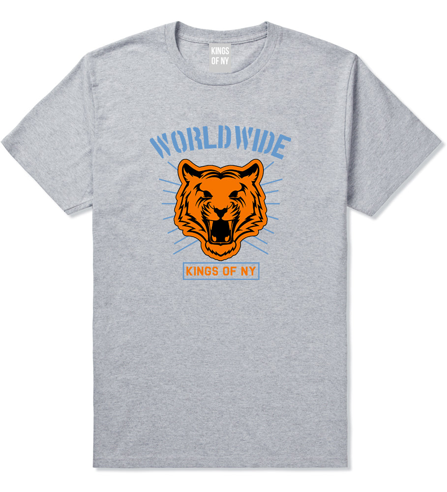 Worldwide Tiger Face Mens T Shirt Grey