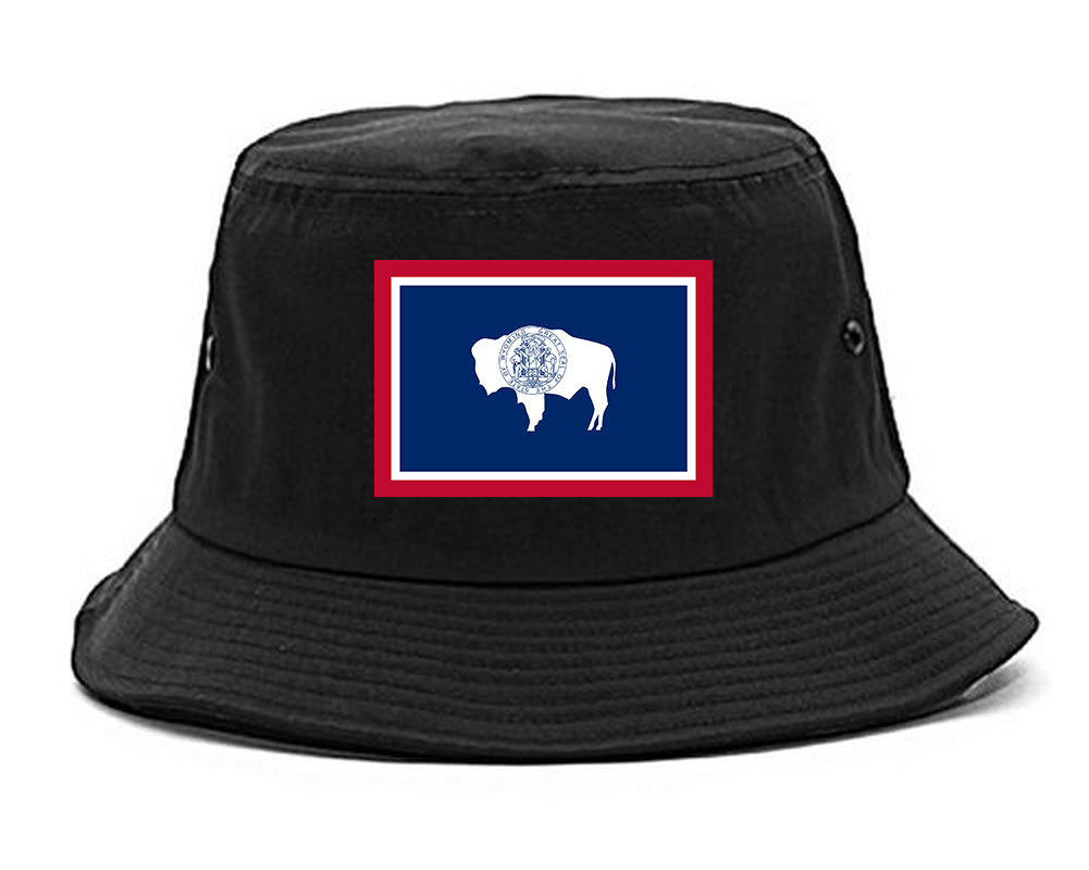 Wyoming State Flag WY Chest Mens Bucket Hat Black