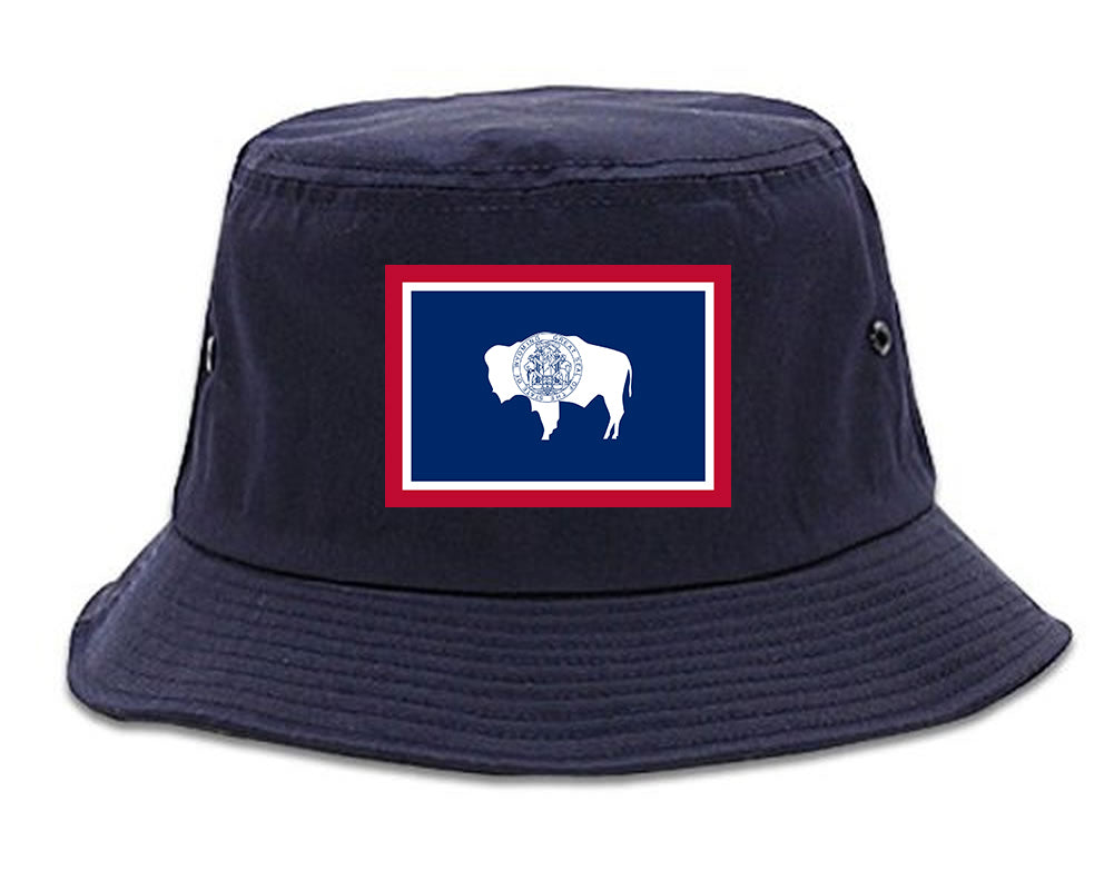 Wyoming State Flag WY Chest Mens Bucket Hat Navy Blue