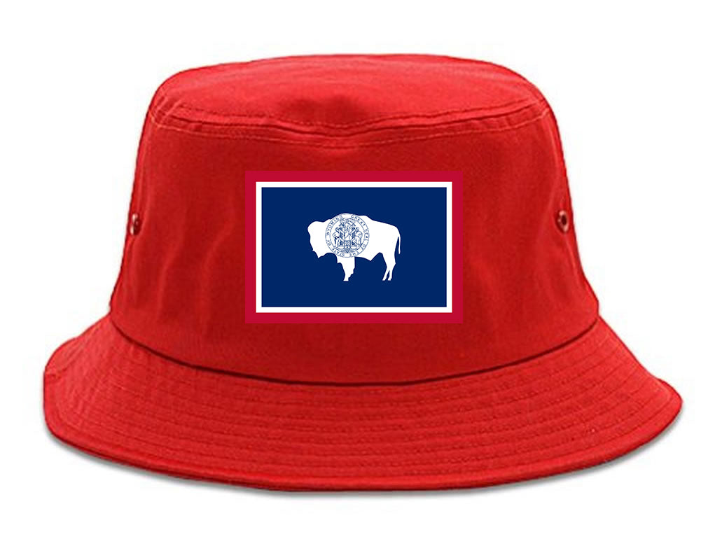 Wyoming State Flag WY Chest Mens Bucket Hat Red