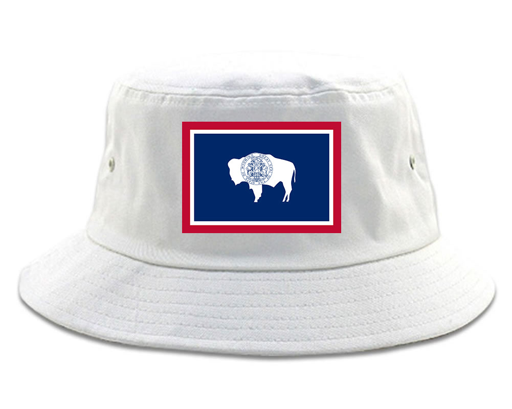Wyoming State Flag WY Chest Mens Bucket Hat White