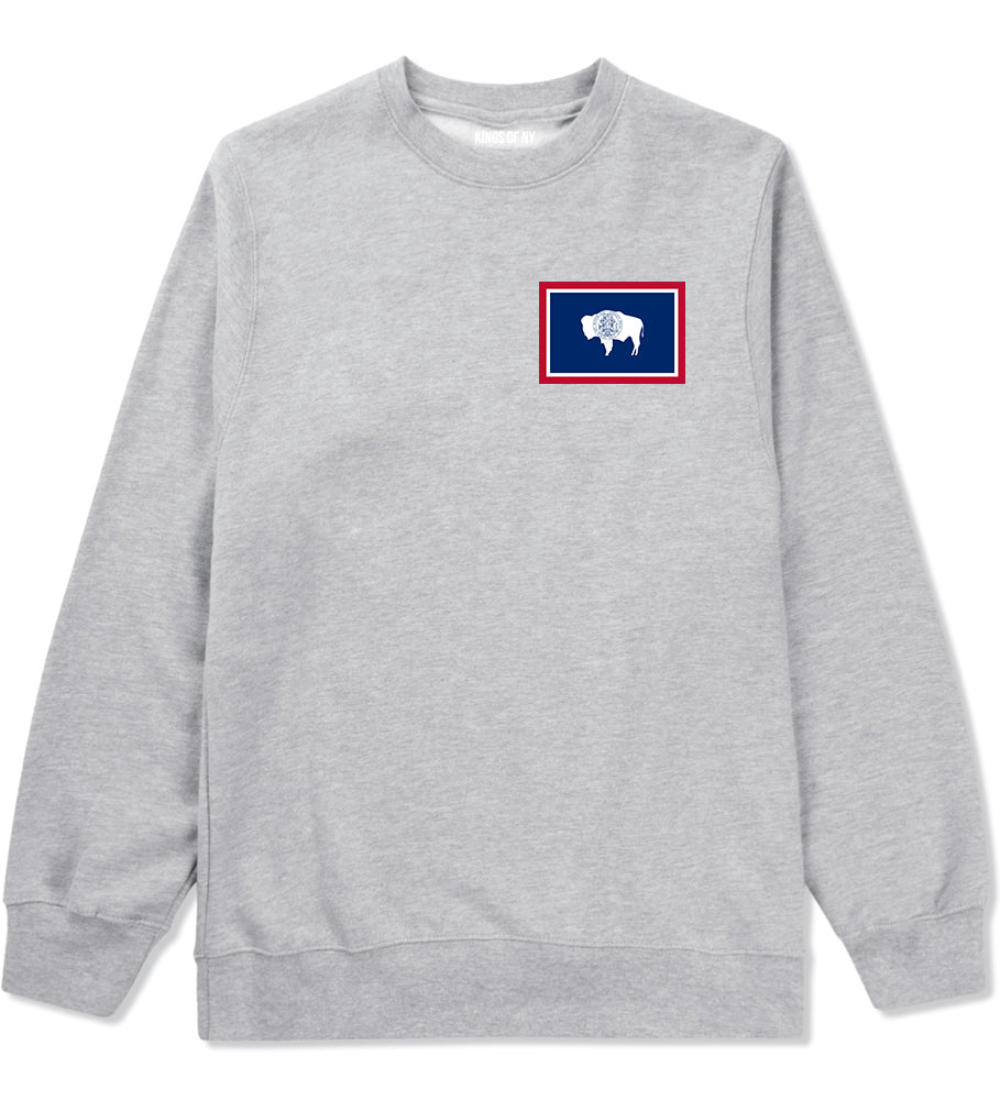 Wyoming State Flag WY Chest Mens Crewneck Sweatshirt Grey