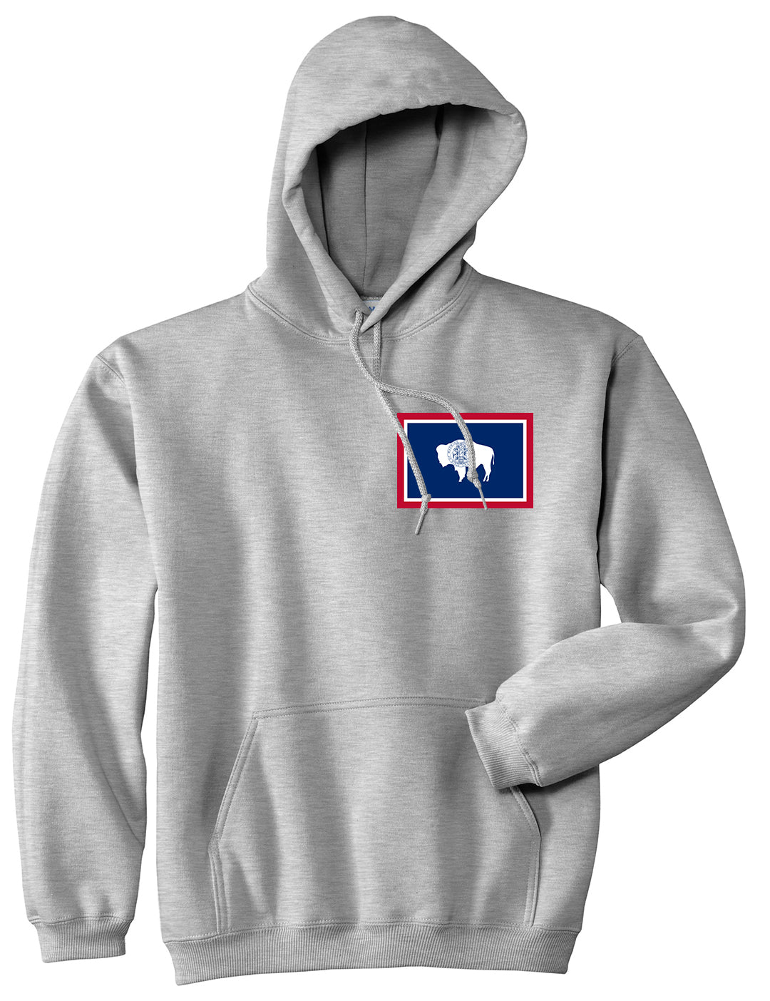 Wyoming State Flag WY Chest Mens Pullover Hoodie Grey