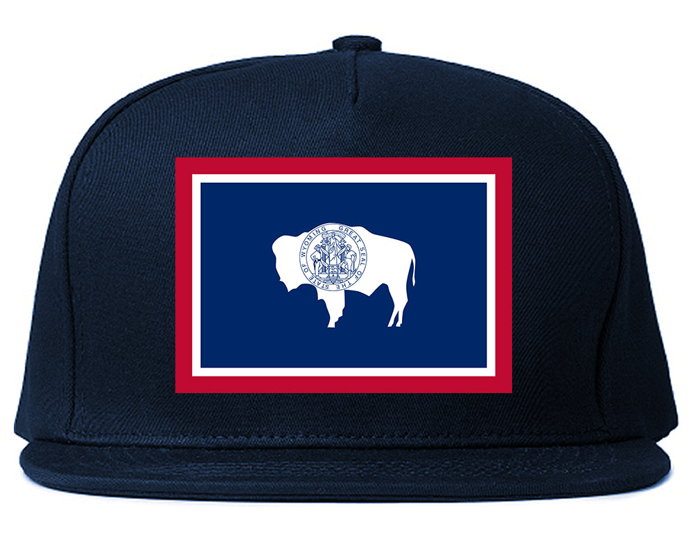 Wyoming State Flag WY Chest Mens Snapback Hat Navy Blue