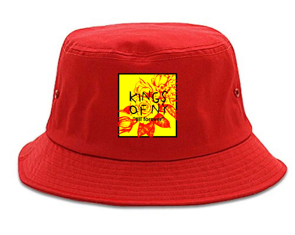 Yellow Rose Till Forever Box Logo Mens Bucket Hat Red