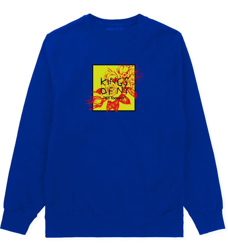 Yellow Rose Till Forever Box Logo Mens Crewneck Sweatshirt Royal Blue