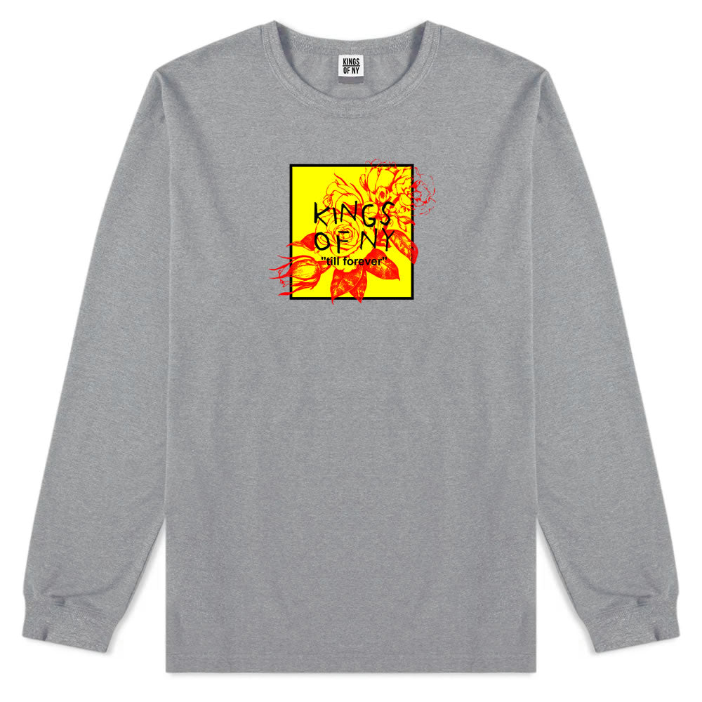 Yellow Rose Till Forever Box Logo Mens Long Sleeve T-Shirt Grey