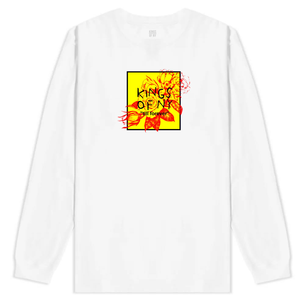 Yellow Rose Till Forever Box Logo Mens Long Sleeve T-Shirt White