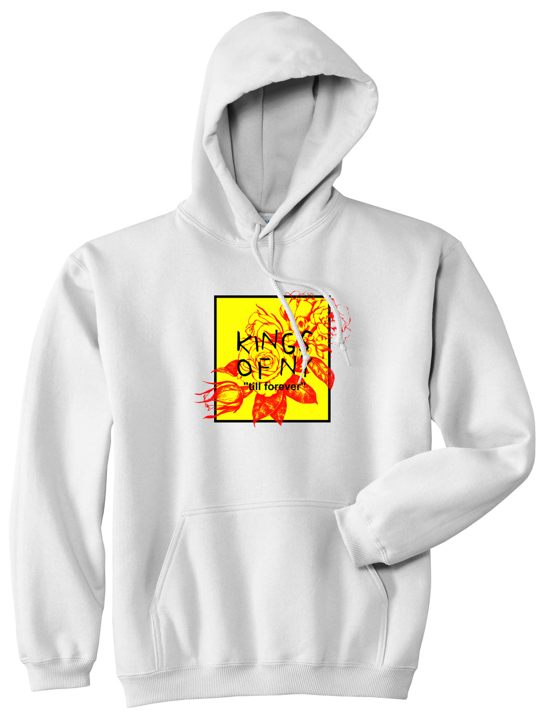 Yellow Rose Till Forever Box Logo Mens Pullover Hoodie Sweatshirt White