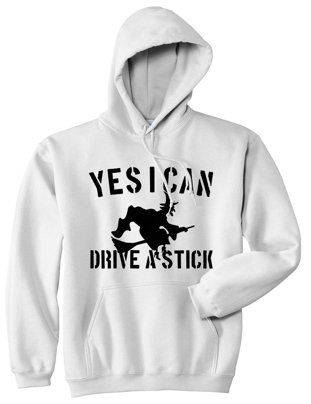 Yes I Can Drive A Stick Witch Mens Pullover Hoodie White