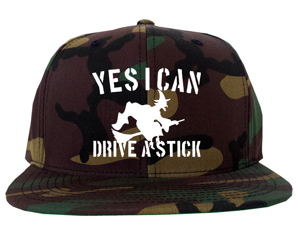 Yes I Can Drive A Stick Witch Mens Snapback Hat Army Camo