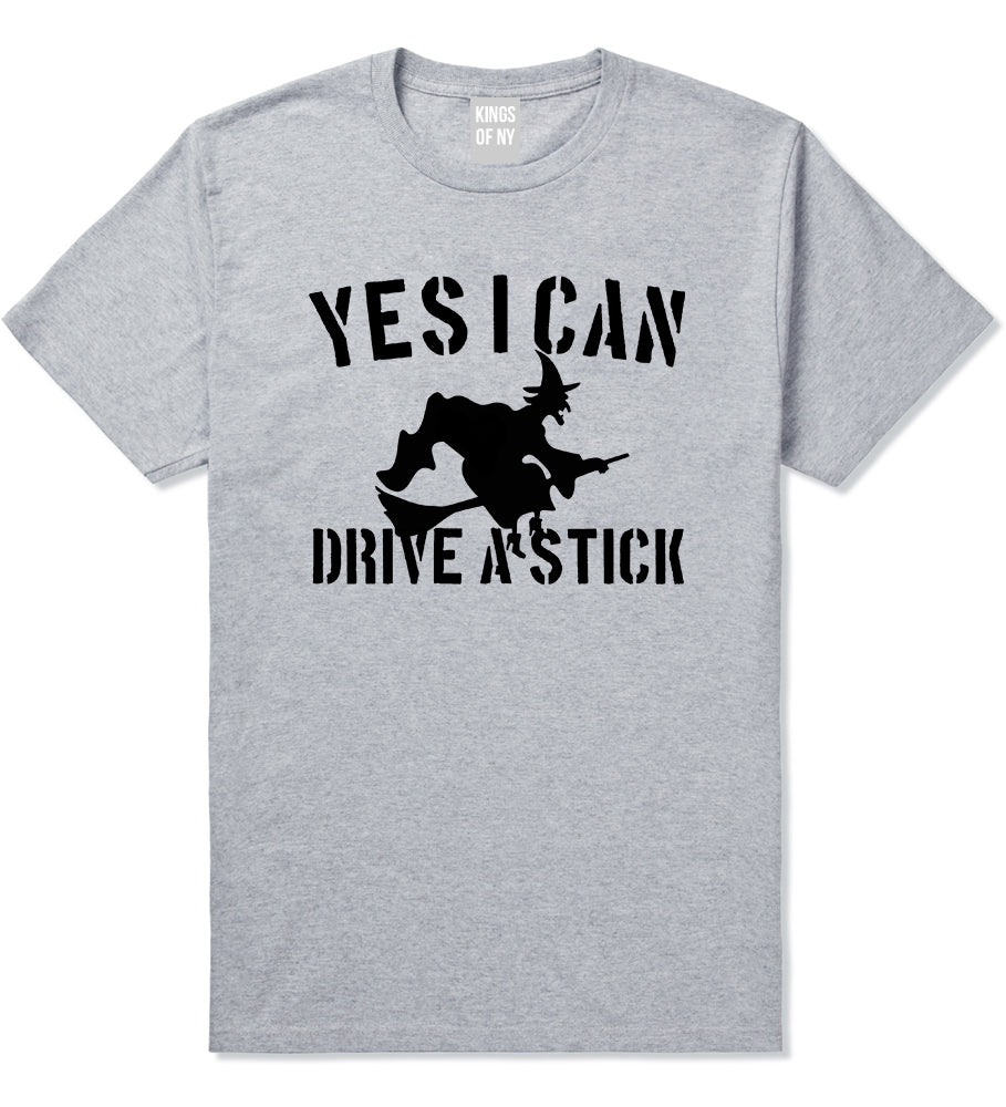 Yes I Can Drive A Stick Witch Mens T-Shirt Grey