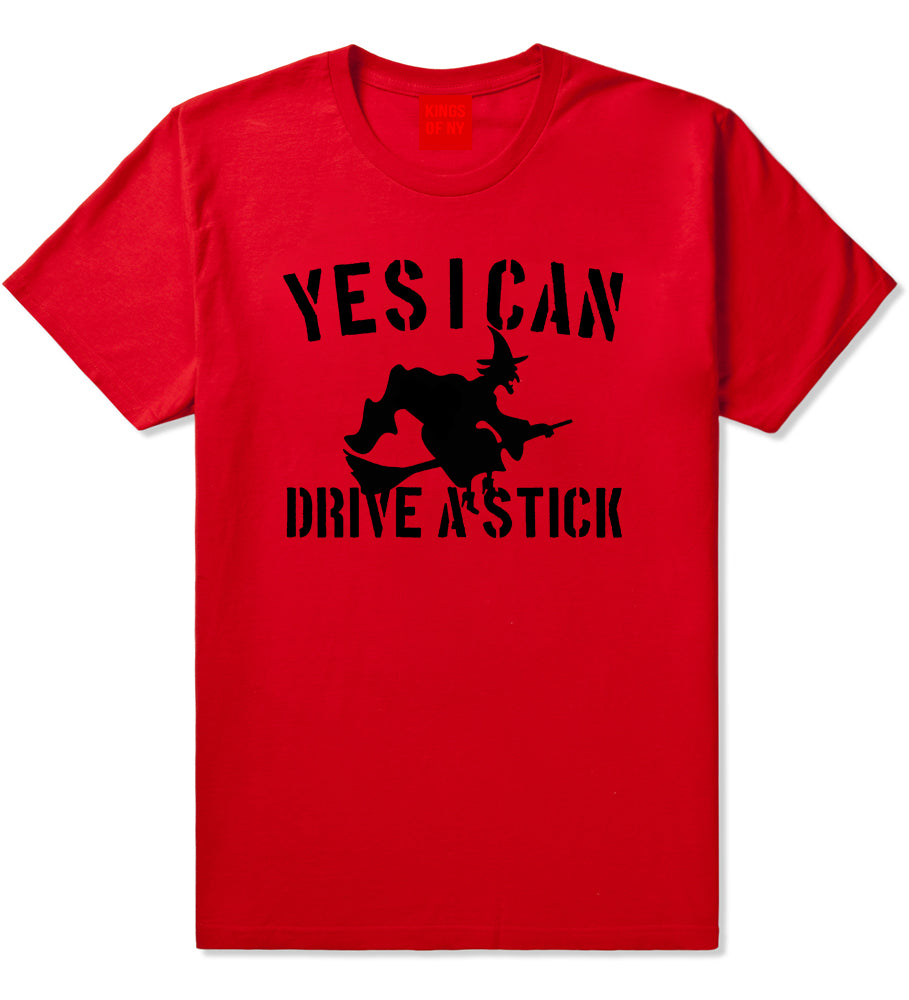 Yes I Can Drive A Stick Witch Mens T-Shirt Red