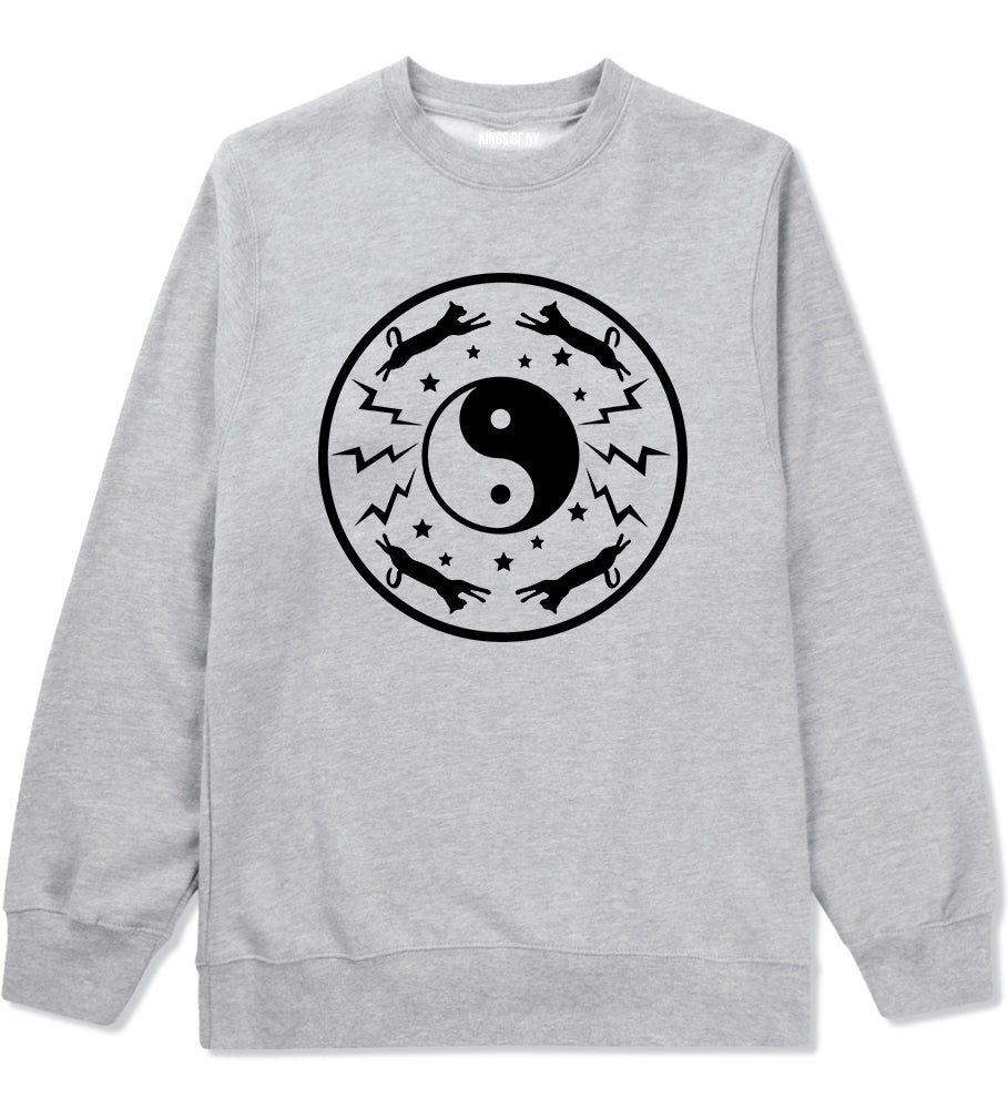 Yin And Yang Cat Galaxy Mens Crewneck Sweatshirt Grey