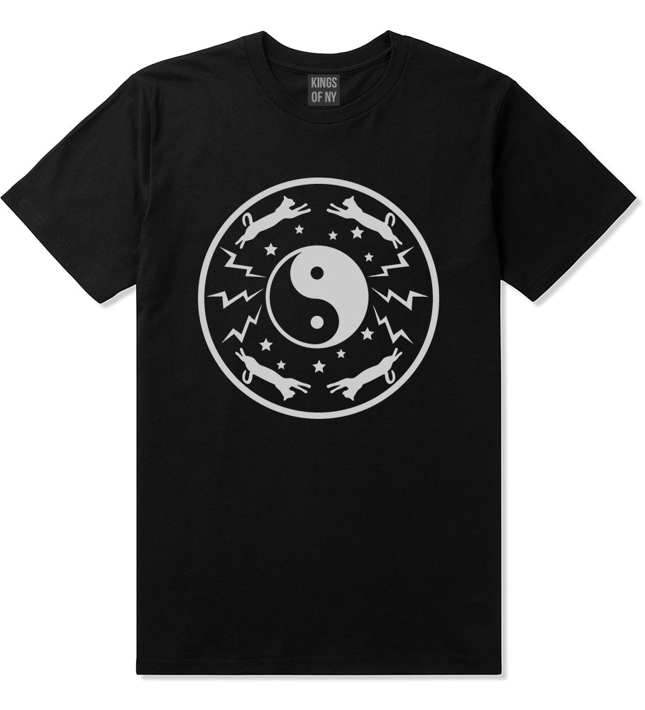 Yin And Yang Cat Galaxy Mens T-Shirt Black