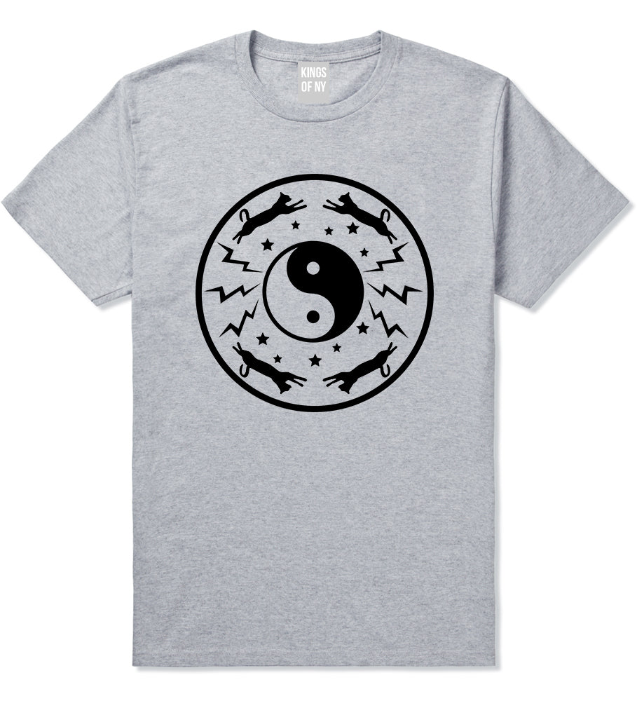 Yin And Yang Cat Galaxy Mens T-Shirt Grey
