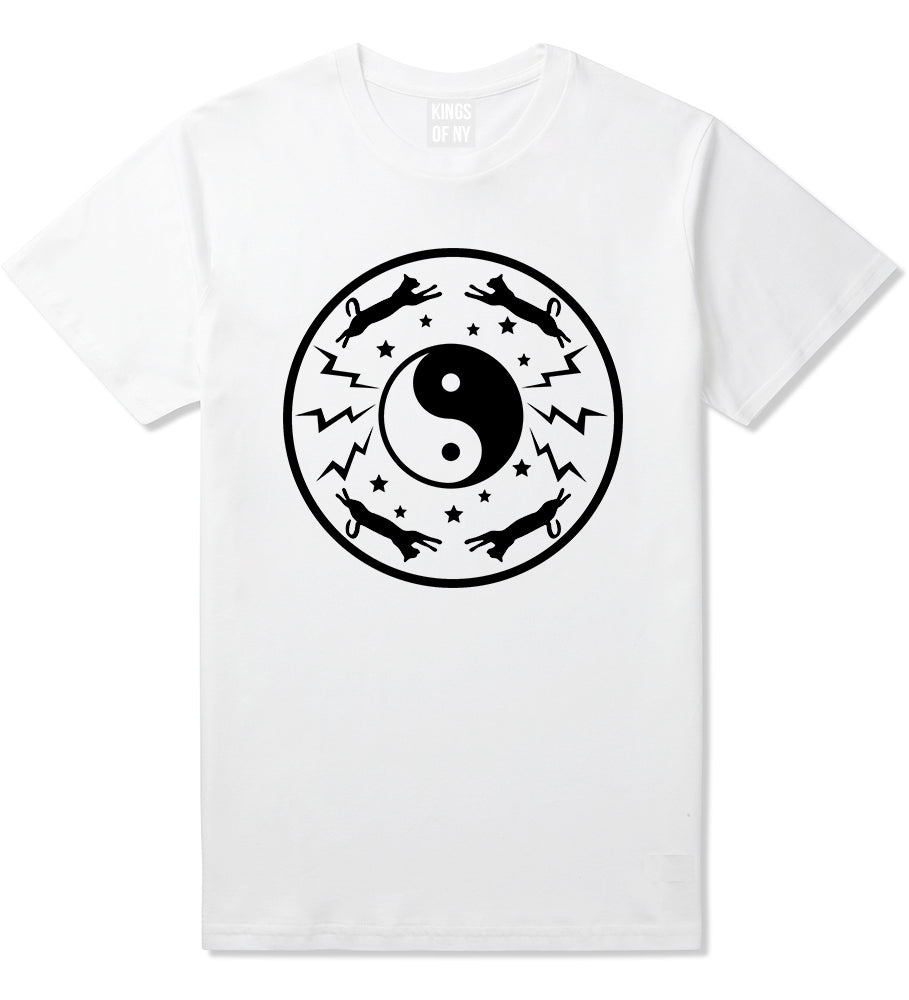 Yin And Yang Cat Galaxy Mens T-Shirt White