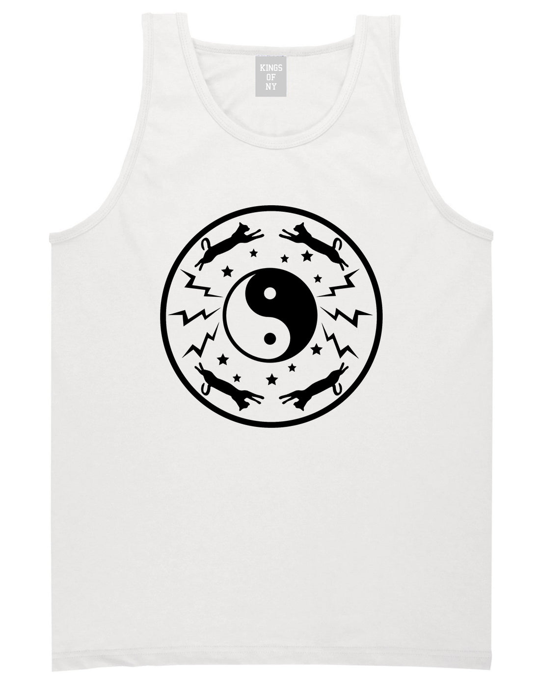 Yin And Yang Cat Galaxy Mens Tank Top T-Shirt White