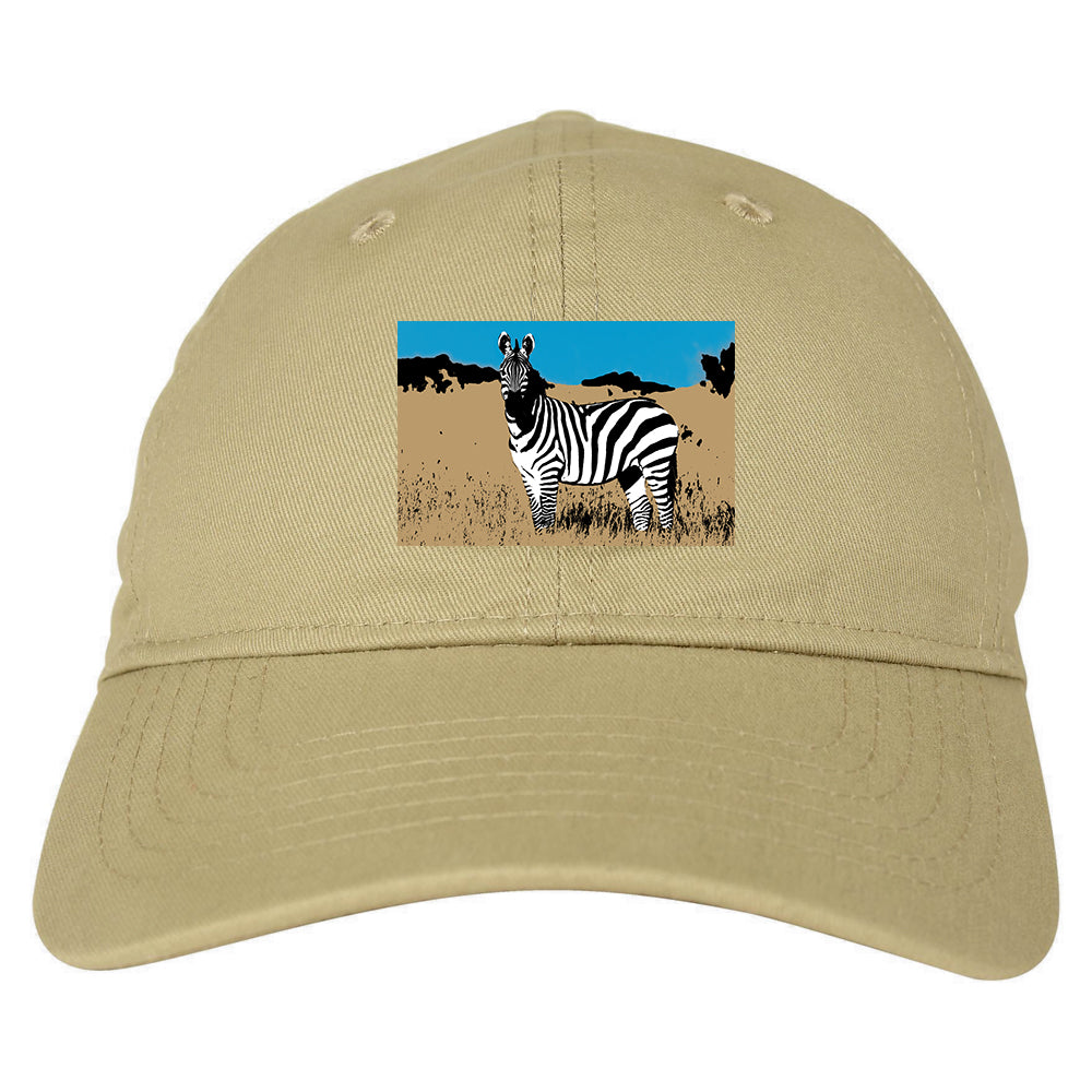 Zebra Artwork Wildlife Mens Dad Hat Baseball Cap Tan