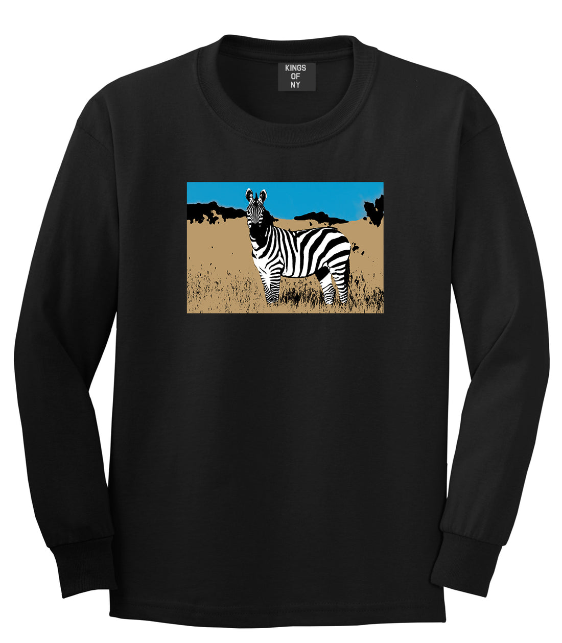 Zebra Artwork Wildlife Mens Long Sleeve T-Shirt Black