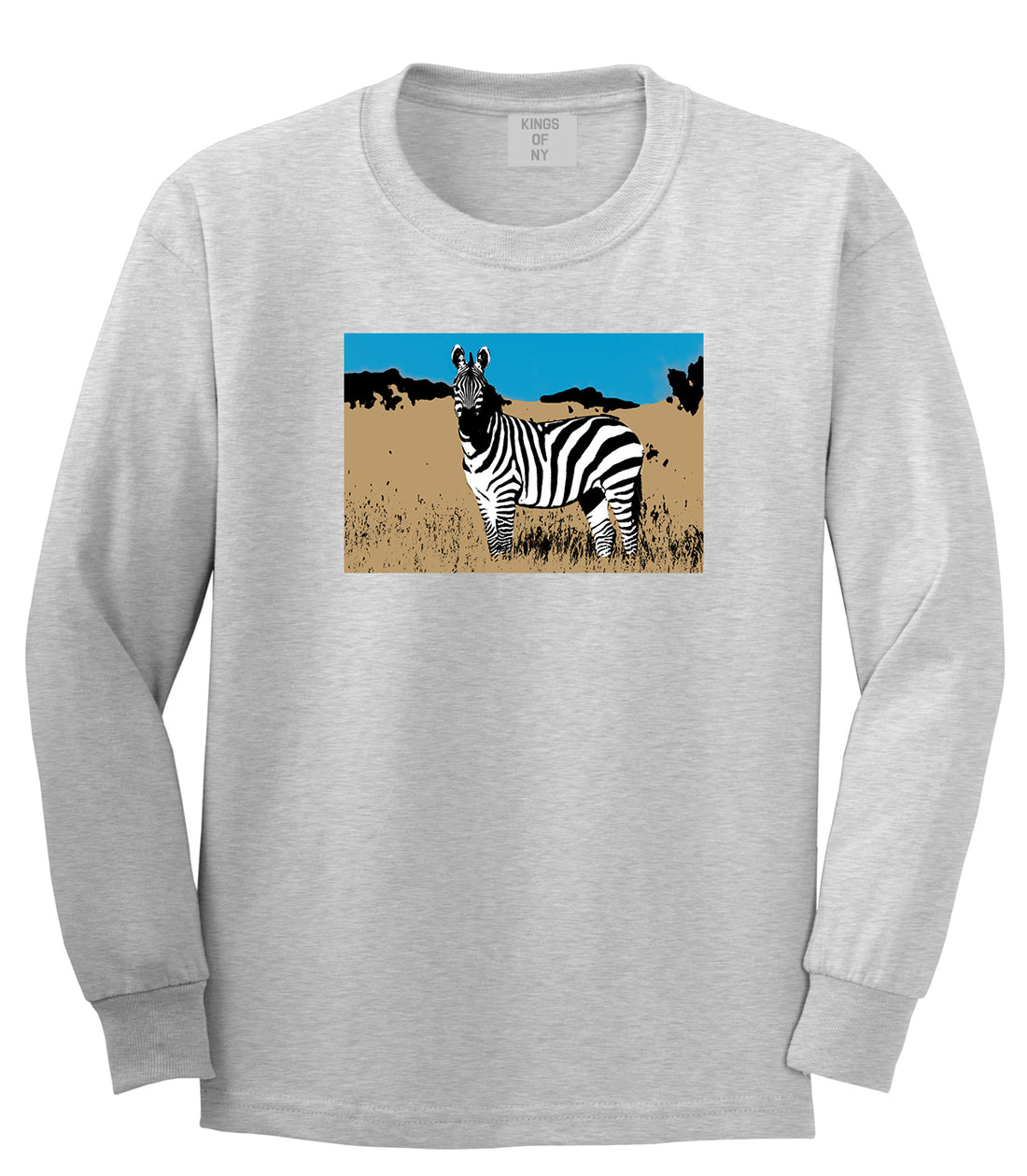 Zebra Artwork Wildlife Mens Long Sleeve T-Shirt Grey