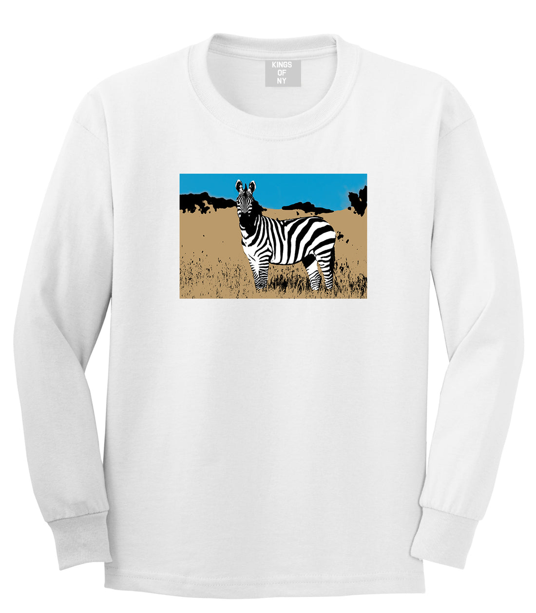 Zebra Artwork Wildlife Mens Long Sleeve T-Shirt White