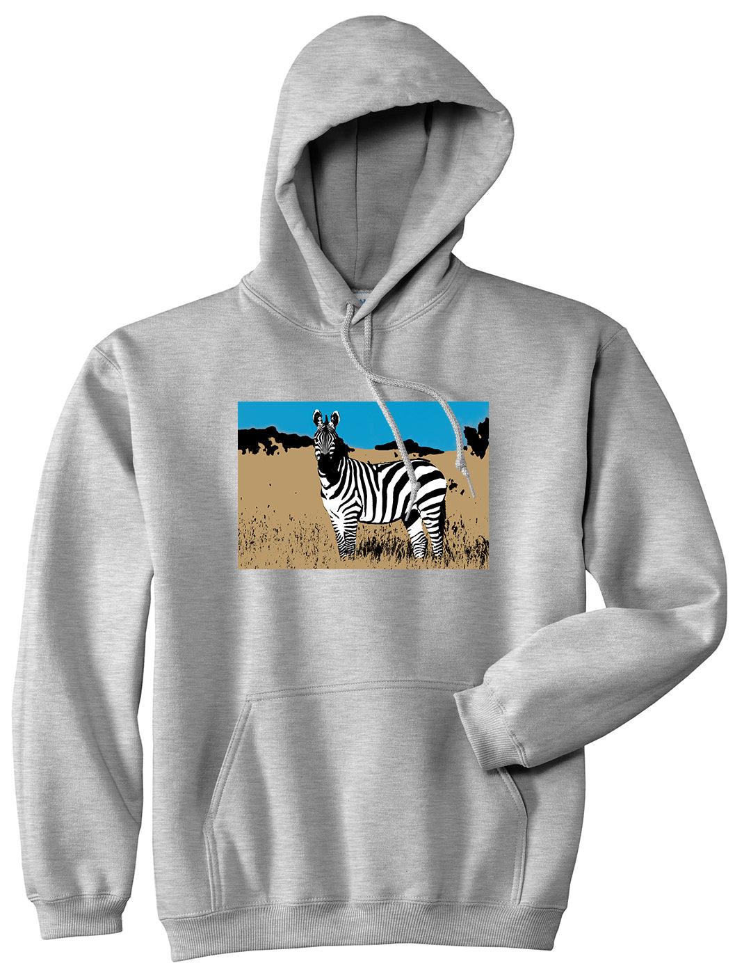 Zebra Artwork Wildlife Mens Pullover Hoodie Grey