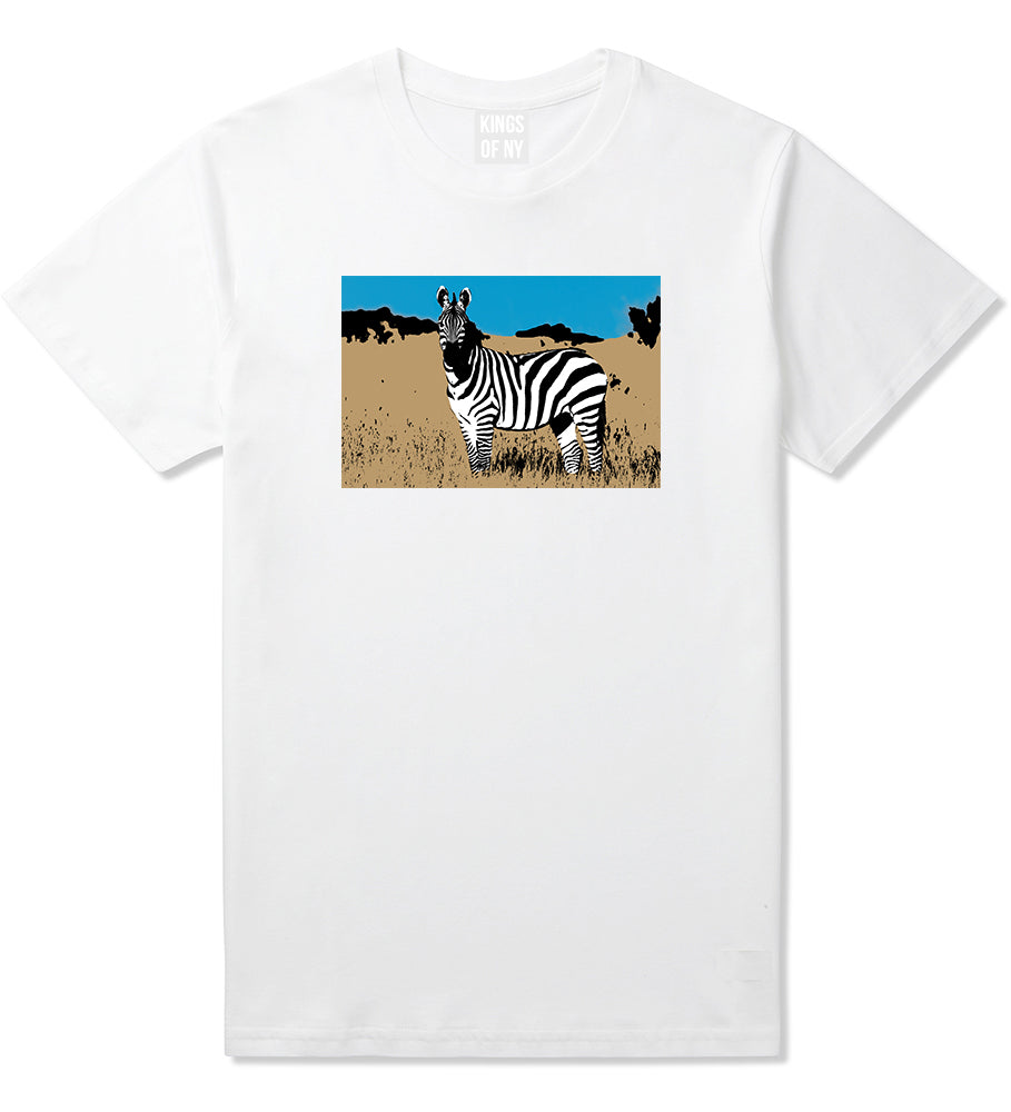 Zebra Artwork Wildlife Mens T Shirt White