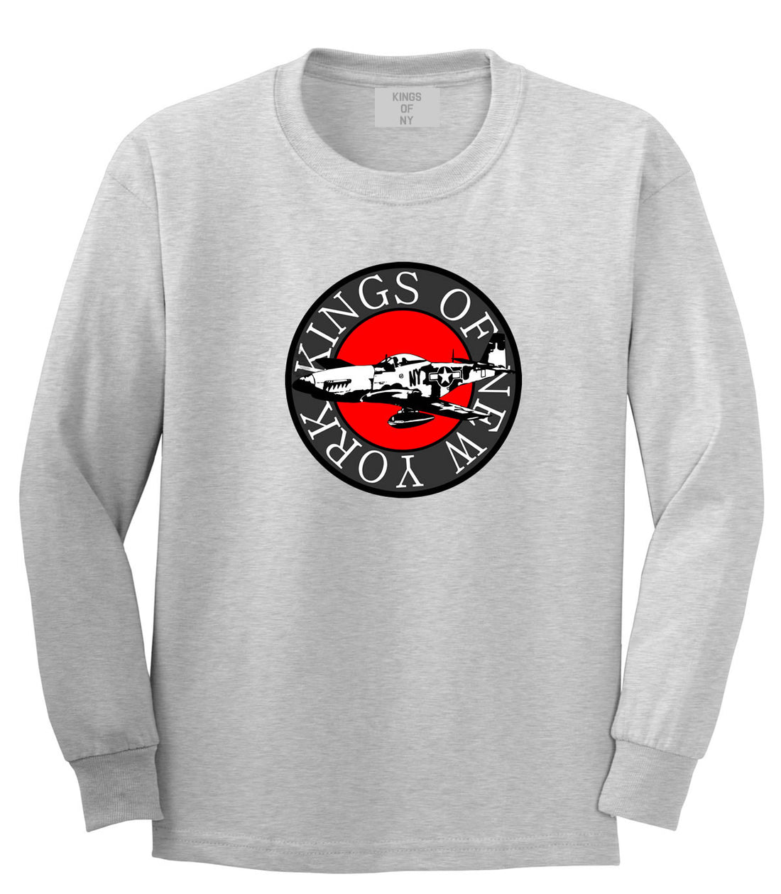 Kings Of NY Airplane World War  Long Sleeve T-Shirt in Grey