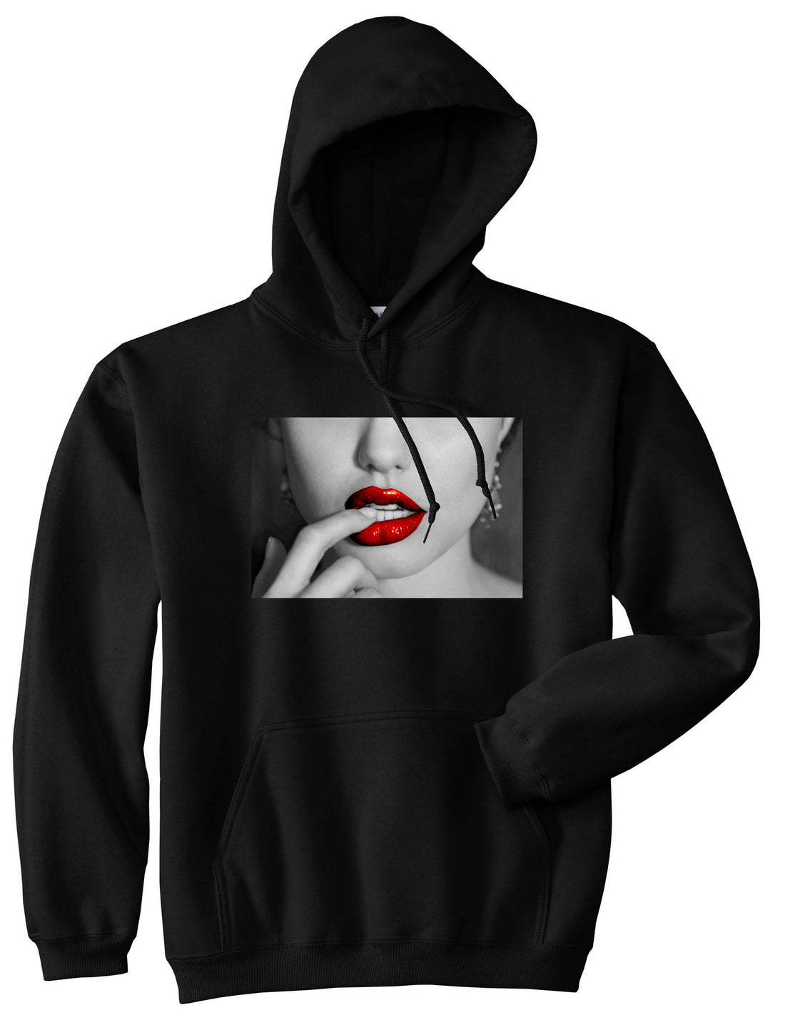  Angelina Red by Kings Of NY Lips Jolie Sexy Hot Picture Pullover Hoodie Hoody In Black by Kings Of NY
