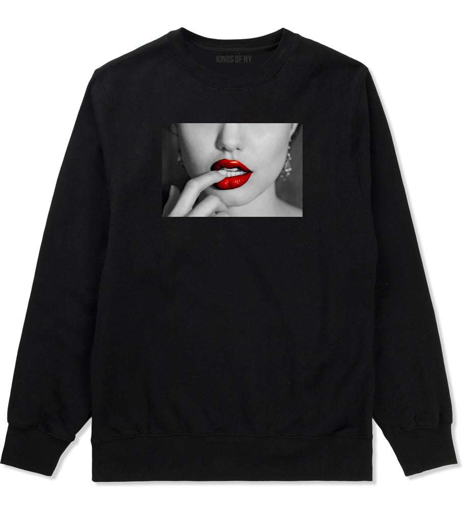  Angelina Red by Kings Of NY Lips Jolie Sexy Hot Picture Crewneck Sweatshirt In Black by Kings Of NY