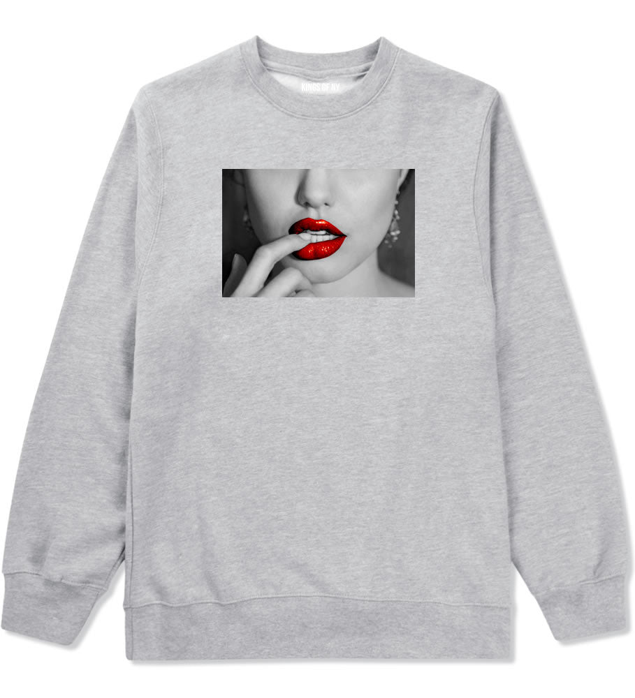  Angelina Red by Kings Of NY Lips Jolie Sexy Hot Picture Crewneck Sweatshirt In Grey by Kings Of NY