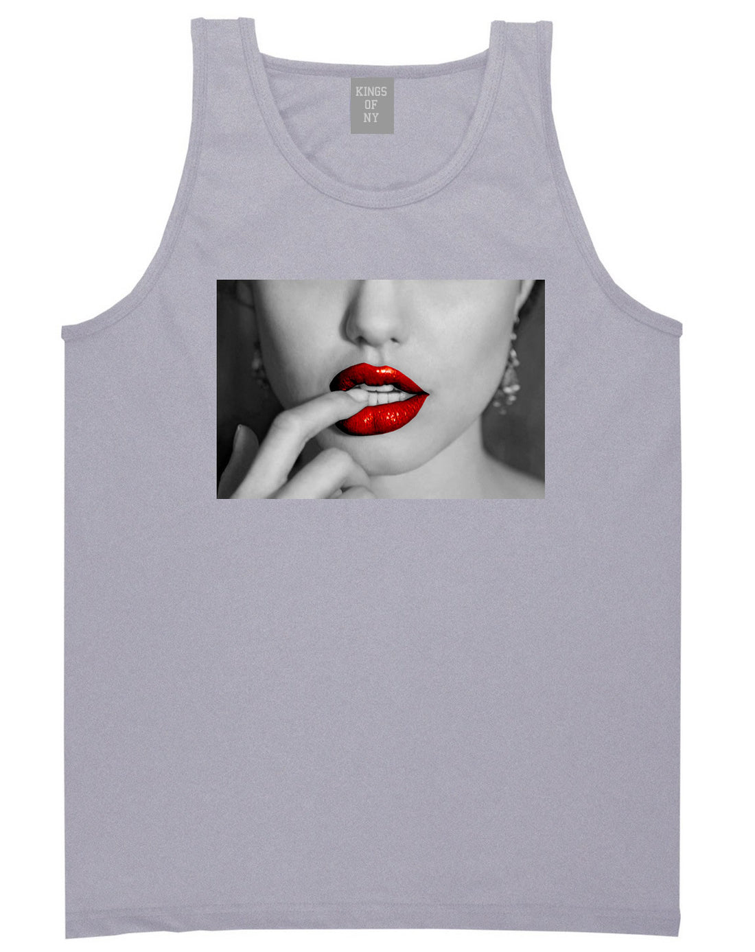  Angelina Red by Kings Of NY Lips Jolie Sexy Hot Picture Tank Top In Grey by Kings Of NY