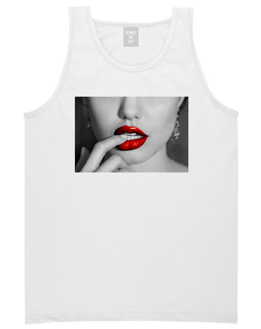  Angelina Red by Kings Of NY Lips Jolie Sexy Hot Picture Tank Top In White by Kings Of NY