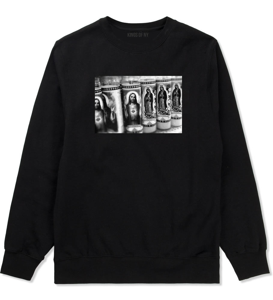 Candles Religious God Jesus Mary Fire NYC Boys Kids Crewneck Sweatshirt In Black by Kings Of NY